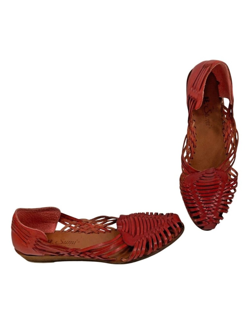 Sumi Woven Leather Huarache Style Flat Sandals 7M Red Resort Coastal Bohemian